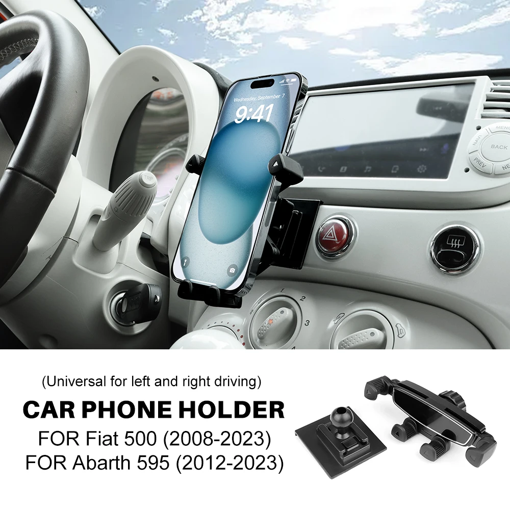 Support de téléphone à gravité pour voiture, compatible avec Fiat 500 (2008-2024) et Abarth 595 (201