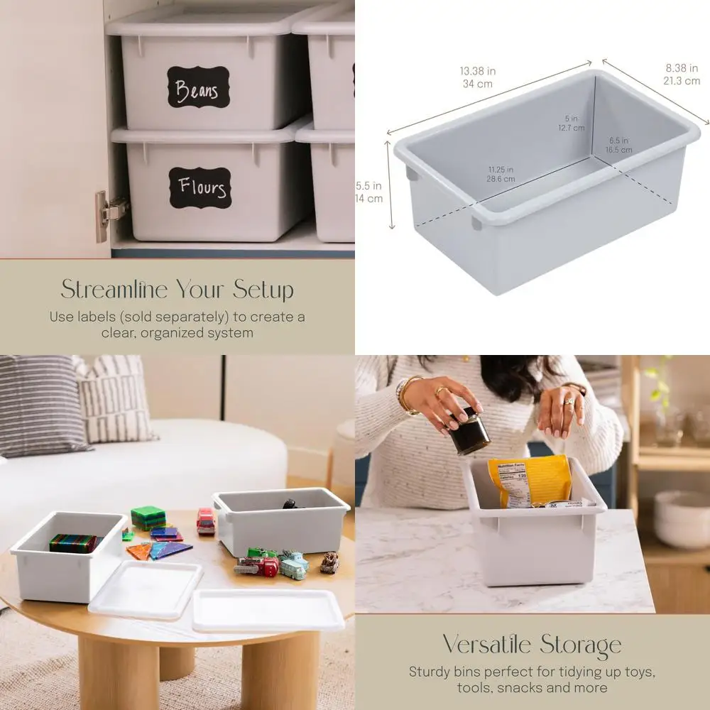 

Light Grey Plastic Storage Bins with Lids, 10-Piece Set