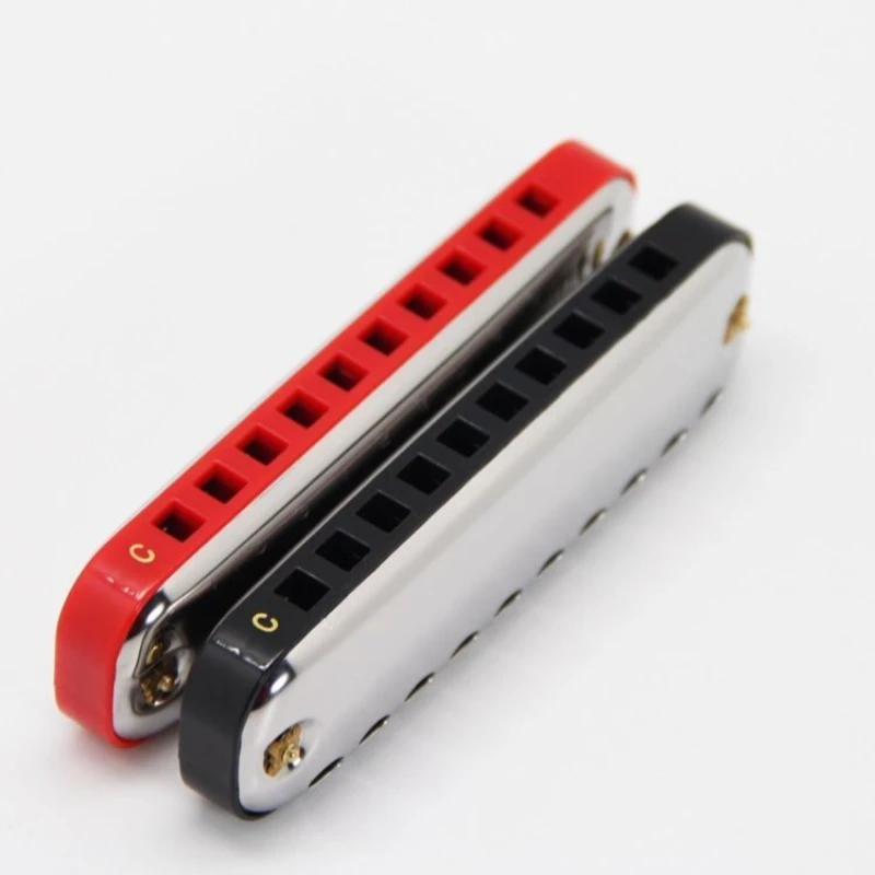 10-Hole Blues Harmonica Key C Adult Beginner Pocket Instrument, Gray Plastic Box