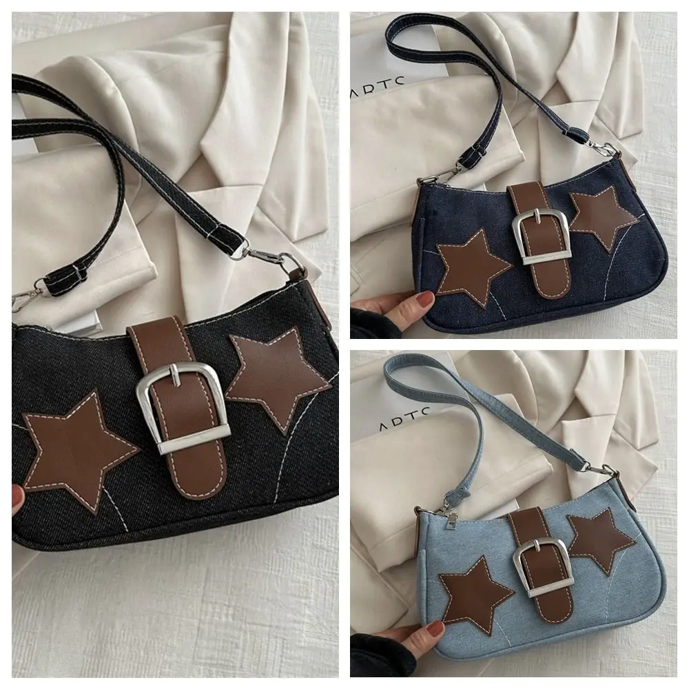 Temperament Hasp Star Shoulder Bag PU Harajuku Y2k Underarm Bag Commuting Korean Style Denim Handbag Outdoor