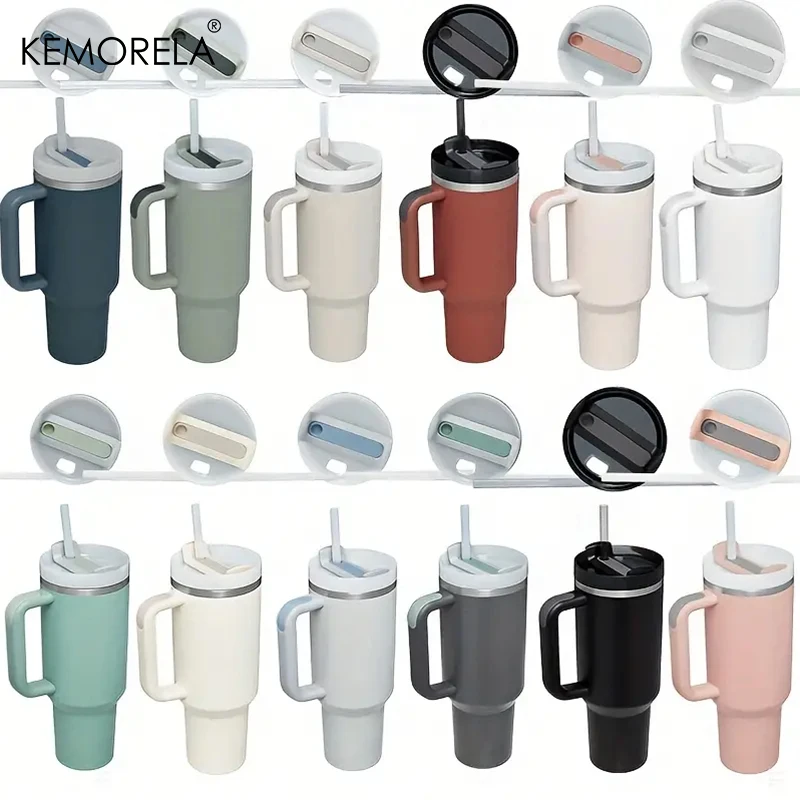 KEMORELA 30&40 oz Tumbler With Handle Lid Straw 887/1182ML Stainless Steel Water Bottle Vacuum Thermos Cup Travel Car Coffee Mug