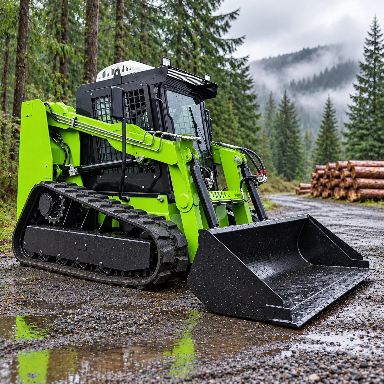Tracked Skid Steer Loader Compact Machine with Bucket for Material Loading Pushing Carrying and Ground Grading