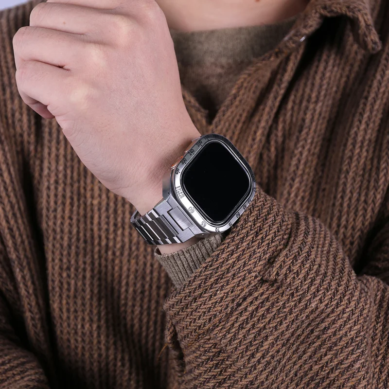 Strap+Case For Apple Watch Ultra 49mm Luxury Modification Kit Stainless Steel Metal Case Silicone Strap For IWatch Ultra Mod Kit