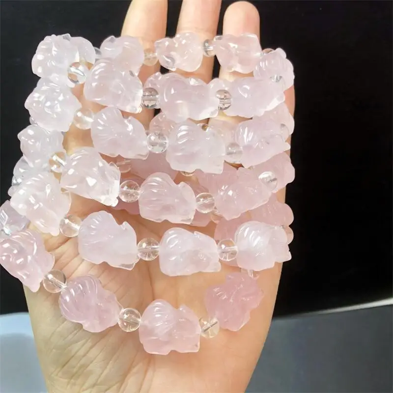 

12x17 мм натуральный розовый кварц лиса фея браслет из бисера кристалл Йога Рейки Исцеление фэншуй стрейч женский праздничный подарок 1 шт.