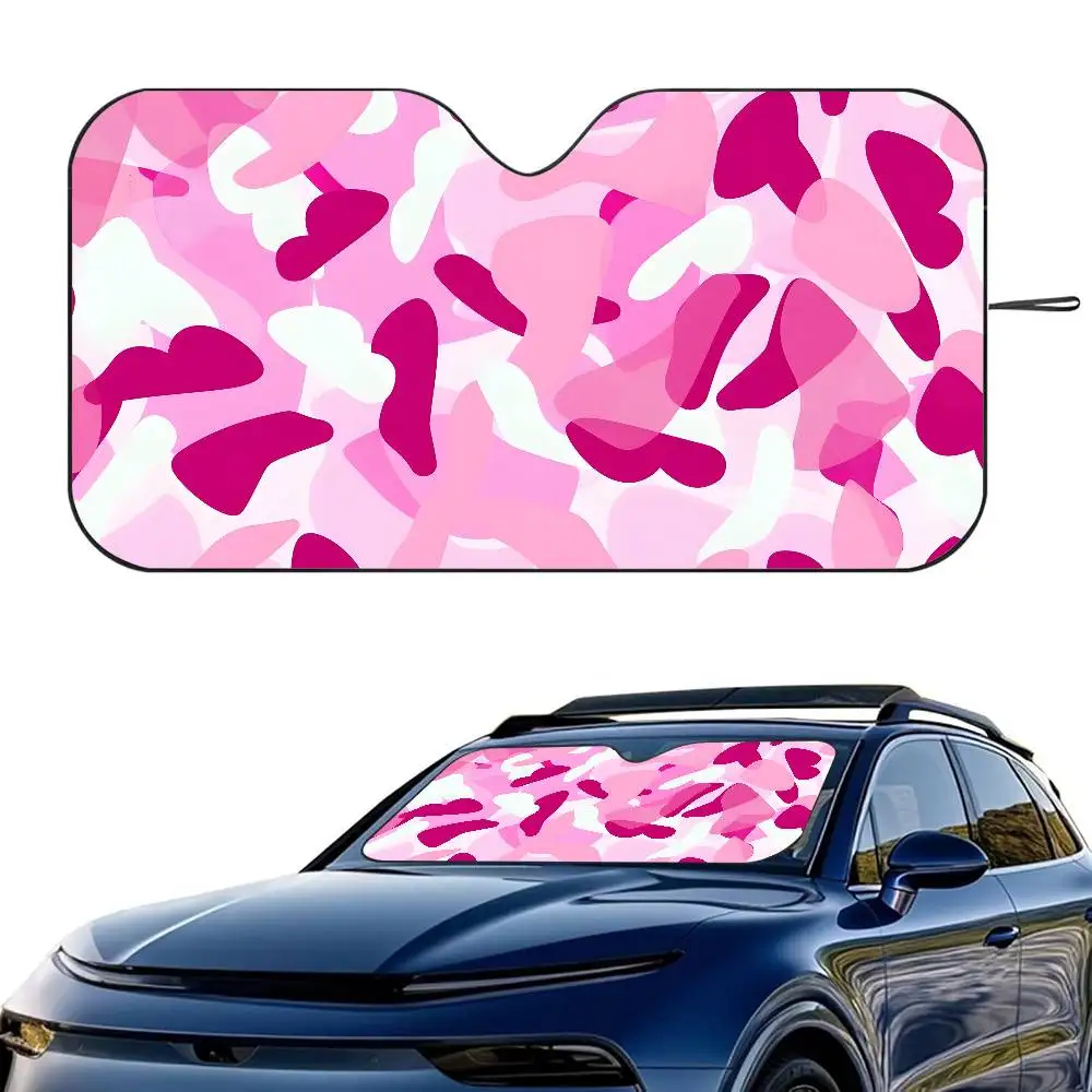 

Pink Camouflage Pattern Car SunShade Windshield Foldable Three-layer Insulation Sunshade By Suction Cup Blocks UV Rays Sun