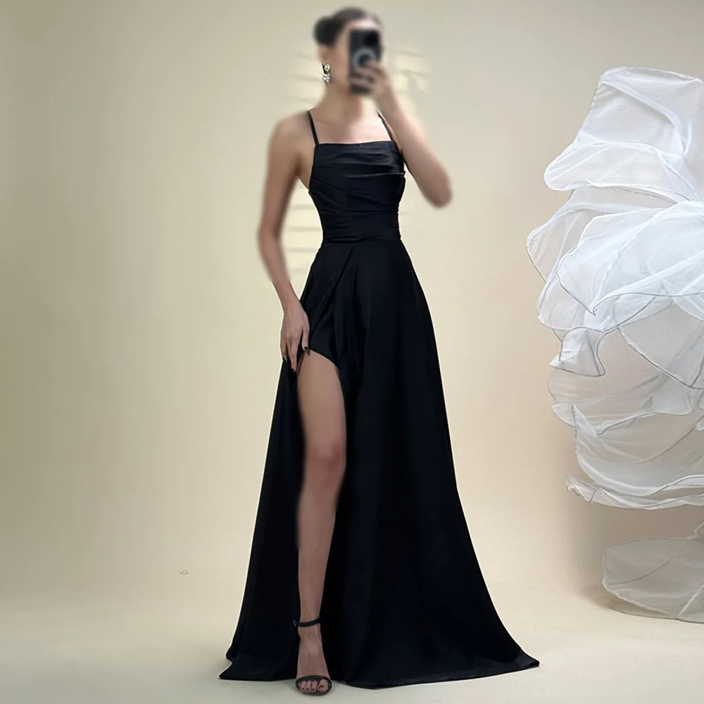 

Customized A-Line Halter Evening Dress High Quality Lace Up Back Celebrity Gowns Modern Backless Sweep Train Party Dress