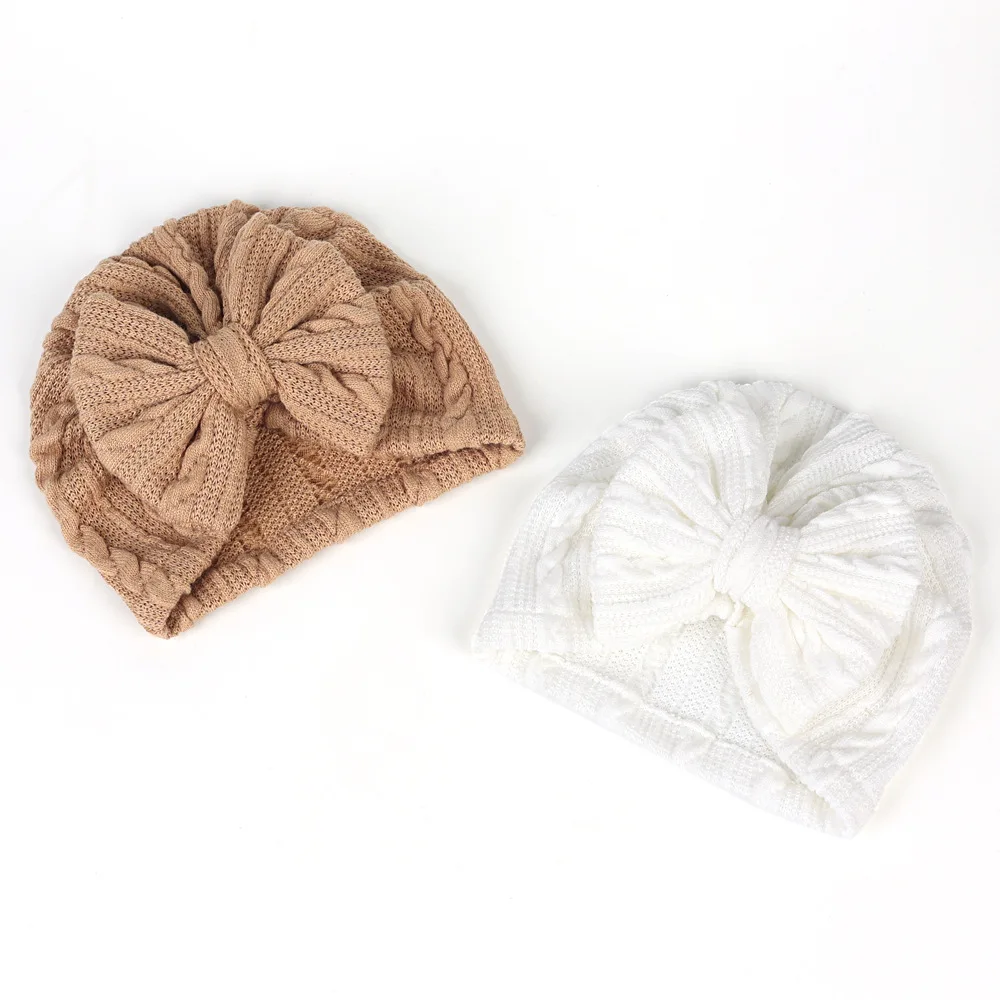 0-6M Lovely Bowknot Knitted Baby Hat Cute Solid Color Baby Girls Hat Turban Soft Newborn Infant Cap Knitting Beanies Head Wraps