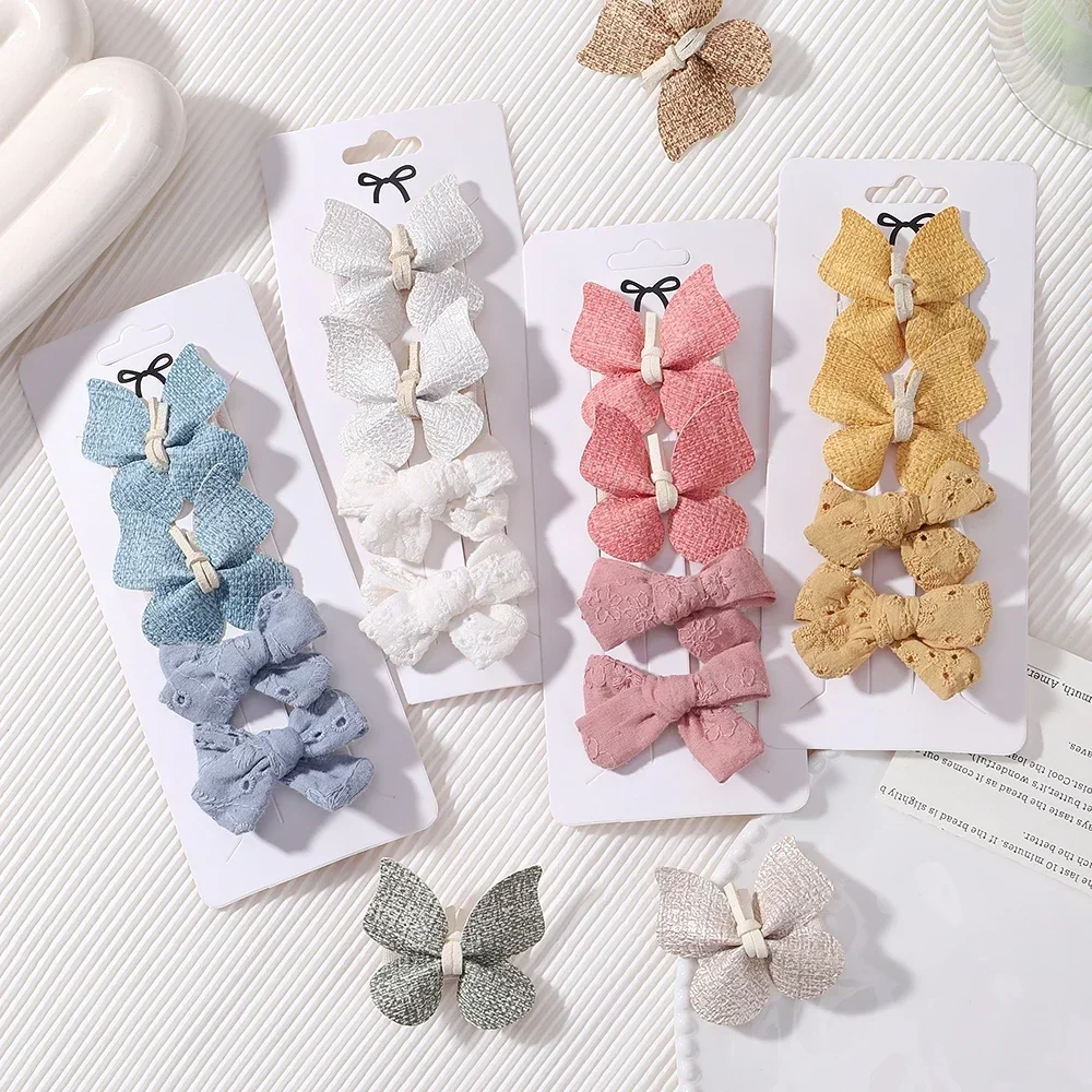 4/6Pcs Bows Hair Clips Solid Color Bows for Baby Girls Leather Butterfly Hairpins Barrettes Toddler  Headwear Hair Acesssories