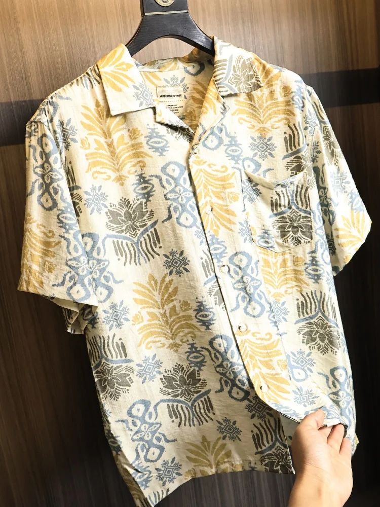 

Retro Bohemian Style Men's OS Fit Cuban Collar Cotton Linen Blend Short Sleeve Shirt Fashionable Summer Breathable Modern Style