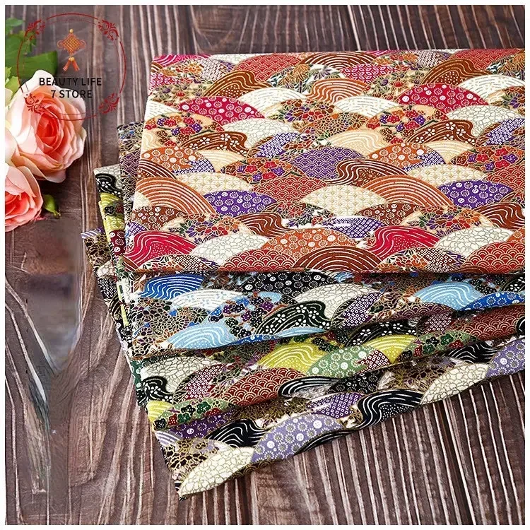 100% Cotton Fabric for Dress Bronzed Japanese Kimono Cloth African Print Fabrics DIY Sewing for Hanfu Handmade Material 145*50cm