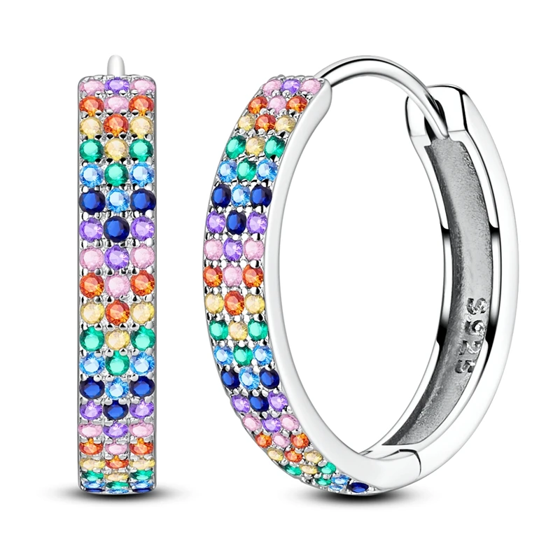 

925 Sterling Silver Earrings Women Sparkling Large Colorful Zirconium Hoop Earring For Anniversary Wedding Jewelry Gifts