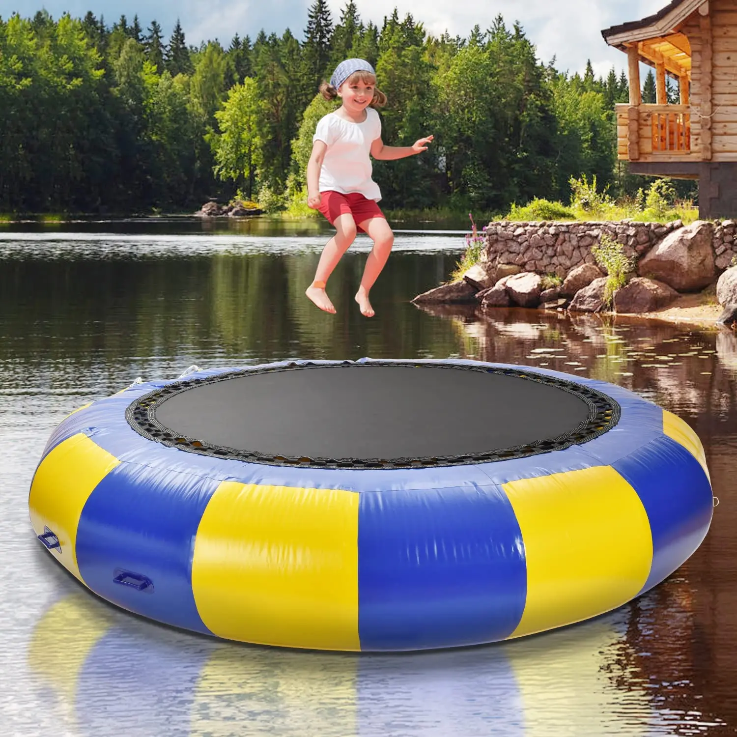 Spedizione gratuita 4 m (13 ') Bounce N Splash imbottito buttafuori d'acqua trampolino gonfiabile libera una pompa