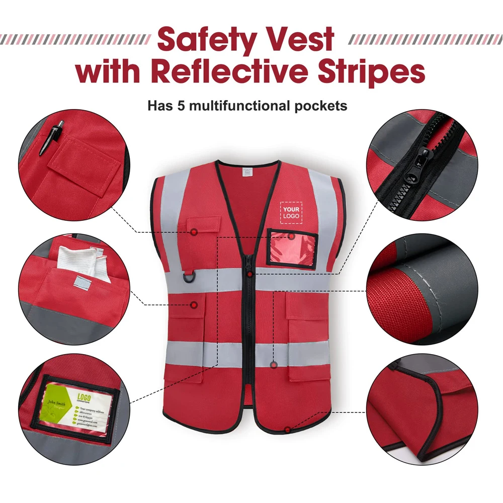 Custom Logo Text Reflective Safety Vest High Visibility Security Working Clothes Construction Work Uniform Outdoor Traffic Vests