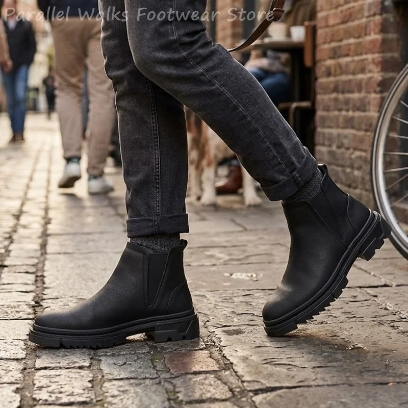 Men Black Leather Ankle Boots Lace Up Side Zipper Combat Work Boots Vintage Outdoor Walking Casual Shoes Men's Footwear US