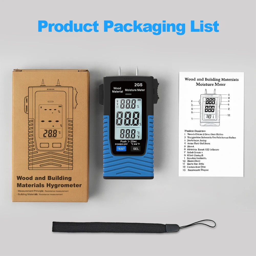 مقياس الرطوبة لمواد الأخشاب والبناء المحمولة، مسبار سطح الاتصال القابل للتمديد، للأرضيات والأثاث والحطب #6
