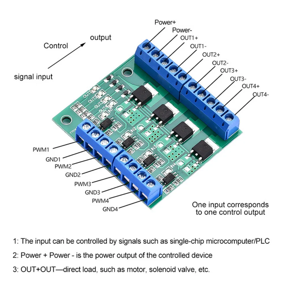 DC 3-20V 4 Channel MOS Tube PWM Optocoupler Isolation Drive Module Amplification Circuit Board Driver Board for Motor LED Light