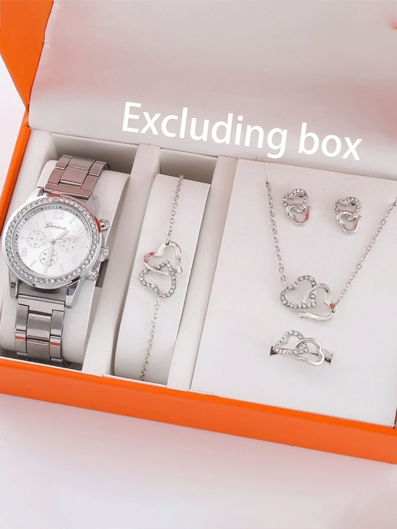 6-piece Geneva fake three eye watch fashion diamond studded steel strap watch for women Geneva quartz watch set
