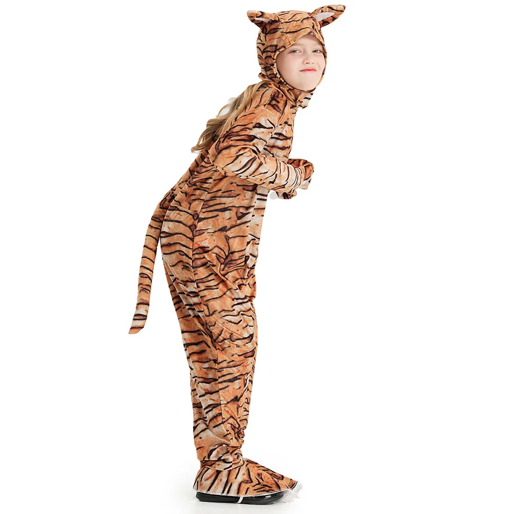 Unisex Winter Pajamas Boys Animal Cosplay Kids Children Halloween Tiger Costumes Carnival Purim Stage Role Play Show Party Dress