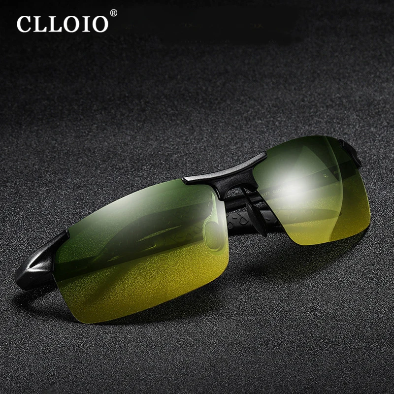 CLLOIO Photochromic Sunglasses Men Polarized Driving Chameleon Glasses Rimless Night Vision Outdoor Sport Travel Fishing Goggle