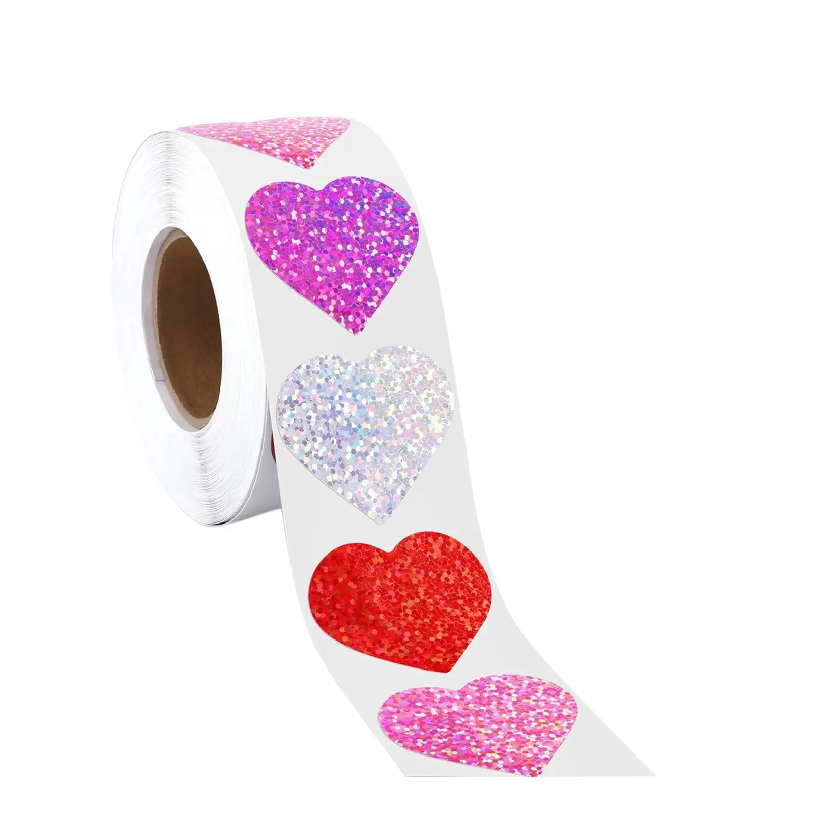 Фольга, блестящие наклейки в форме сердца, наклейки в форме сердца, рулон, 4 цвета, дизайн, портативная наклейка для изготовления карт, печать для дня рождения, поделки ручной работы