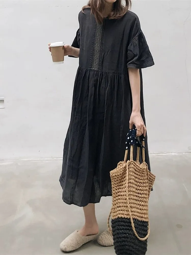 

Японская хлопково-льняная юбка-миди в винтажном стиле, новинка лета, большие размеры, свободный крой, А-силуэт, для повседневной носки и офиса