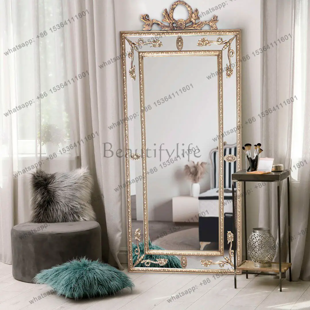 X4 French retro wall-mounted full-length mirror American wedding shop engraved floor-to-ceiling mirror