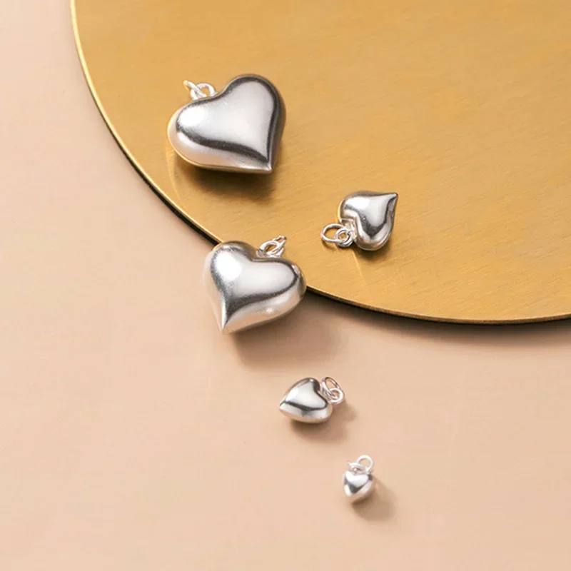 TrustDavis Real 925 Sterling Silver 3D Love Romantic Heart 4 6 8 13 15mm Charm Pendant Handmade DIY Accessories Wholesale DZ20