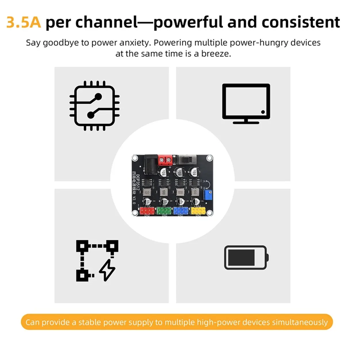 DCP3512 4-Channel DC-DC Converter Module 6V-30V to 0.9V-29.6V for Electronic Test Conversion
