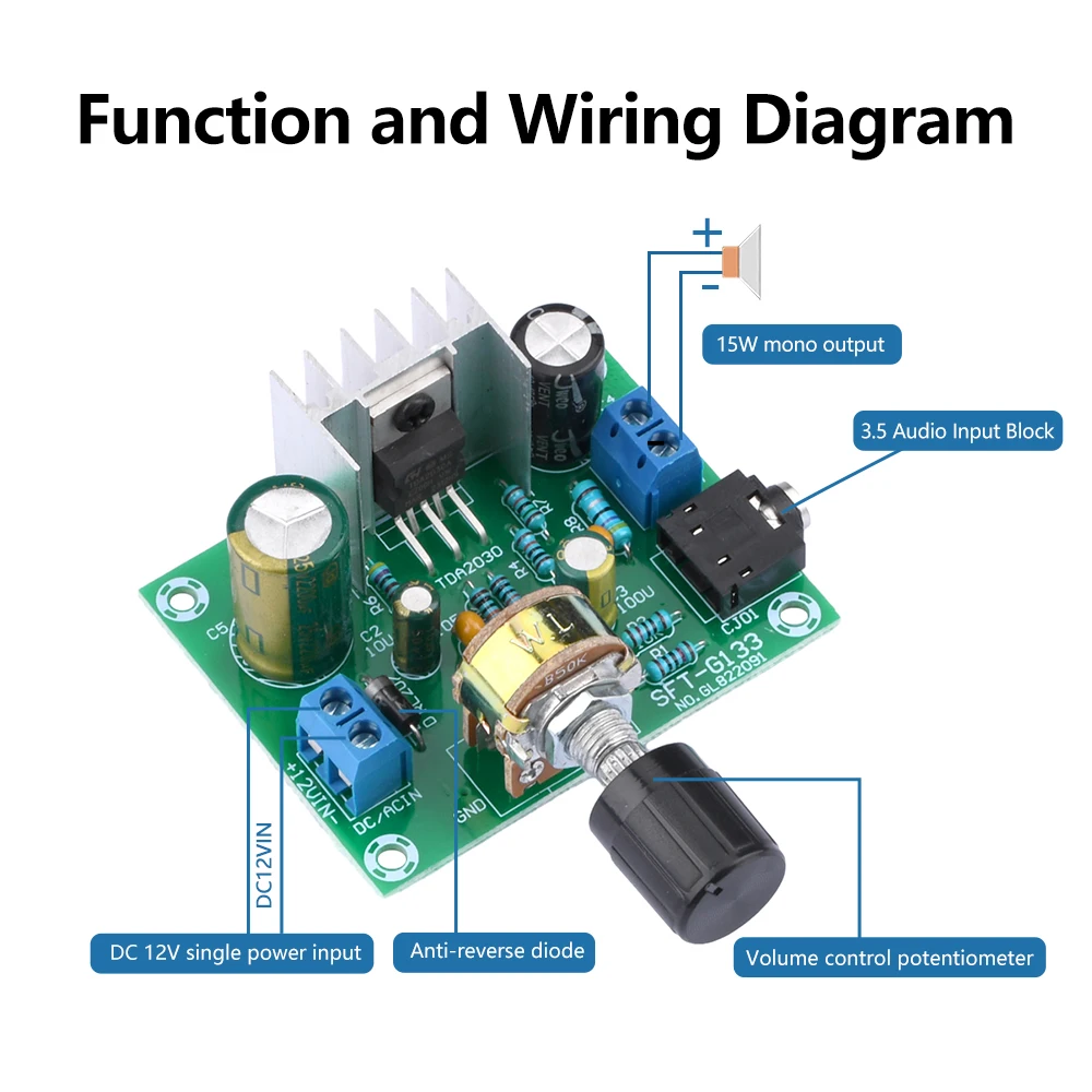 TDA2030A DC9~12V Audio Amplifier Module Volume Adjustment High Fidelity Mono Amplifier Board 15W Speaker