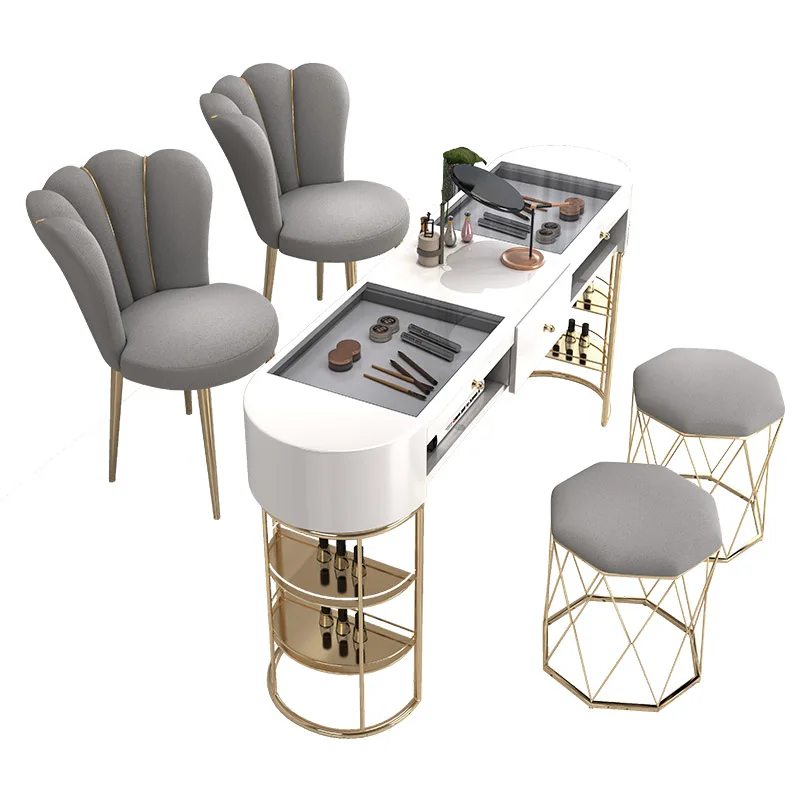 Internet celebrity light luxury Instagram style nail table economy glass single and double nail table gold special price