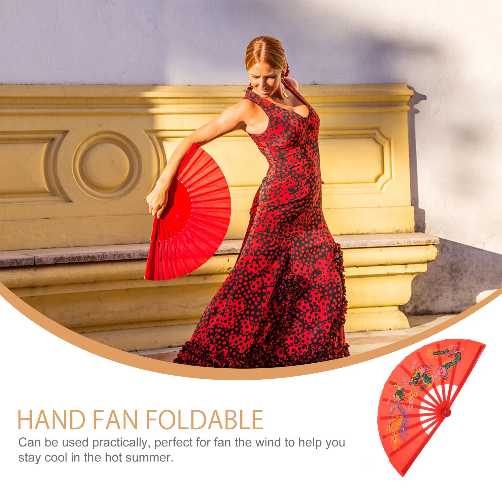 

Portable Folding Fan for Tai Chi Dance Performance Red Hand Fan Creative Gift for Women Kids Festival Party Decoration