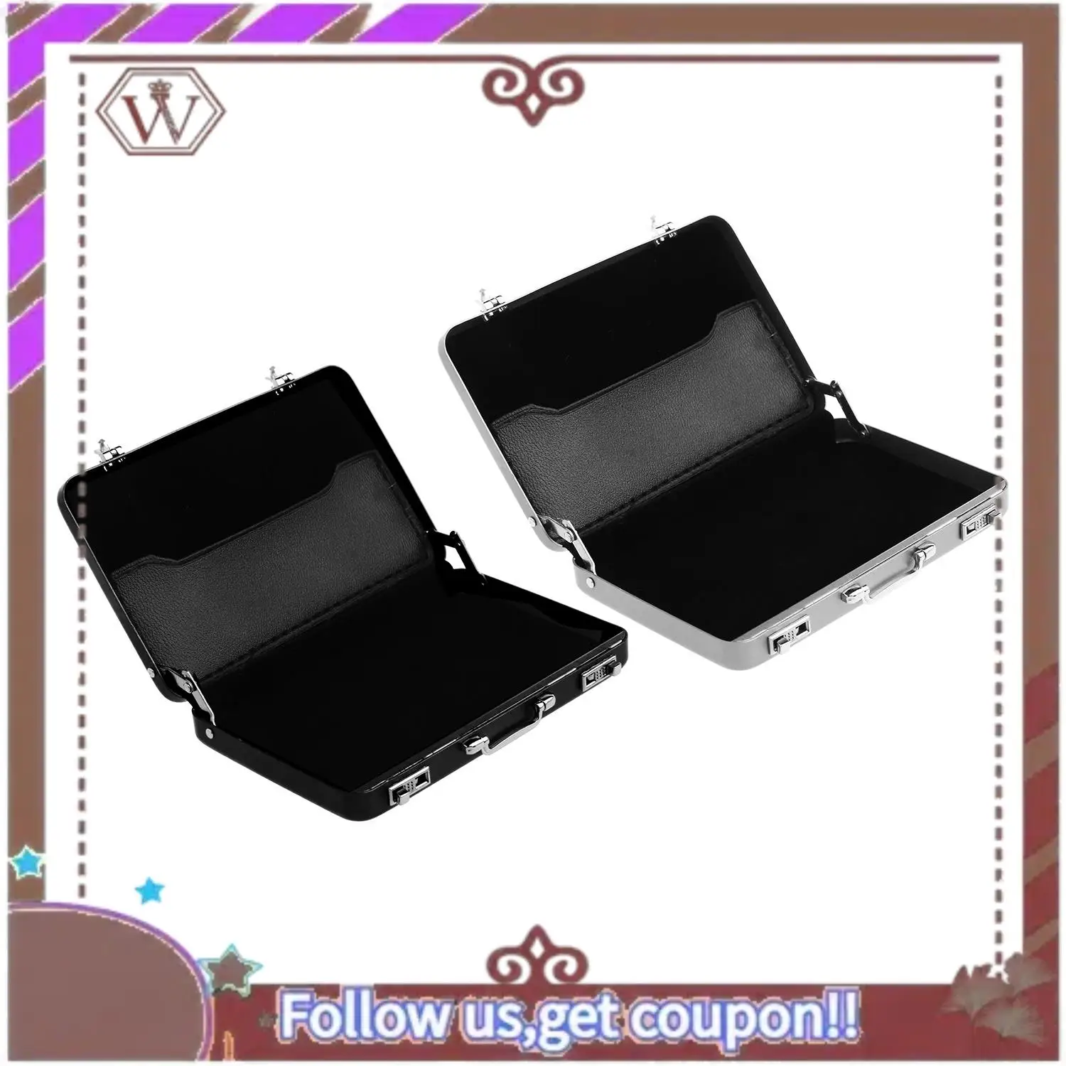 ล่าสุด 2 ชิ้นอลูมิเนียมรหัสผ่านกล่องการ์ดกระเป๋าเดินทางขนาดเล็กรหัสผ่านกระเป๋าเอกสาร - Silver & Black