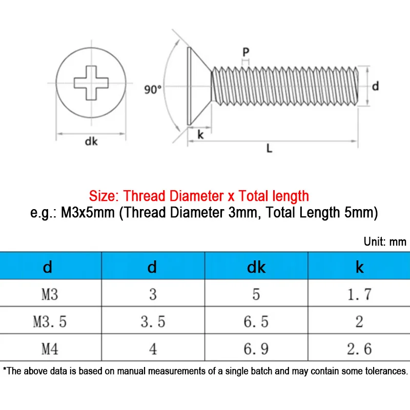 100~500pcs M3 M3.5 M4 Carbon Steel Imitation Gold Plated Cross Recessed Phillips Flat Countersunk Head Screw Bolt Length 5~25mm