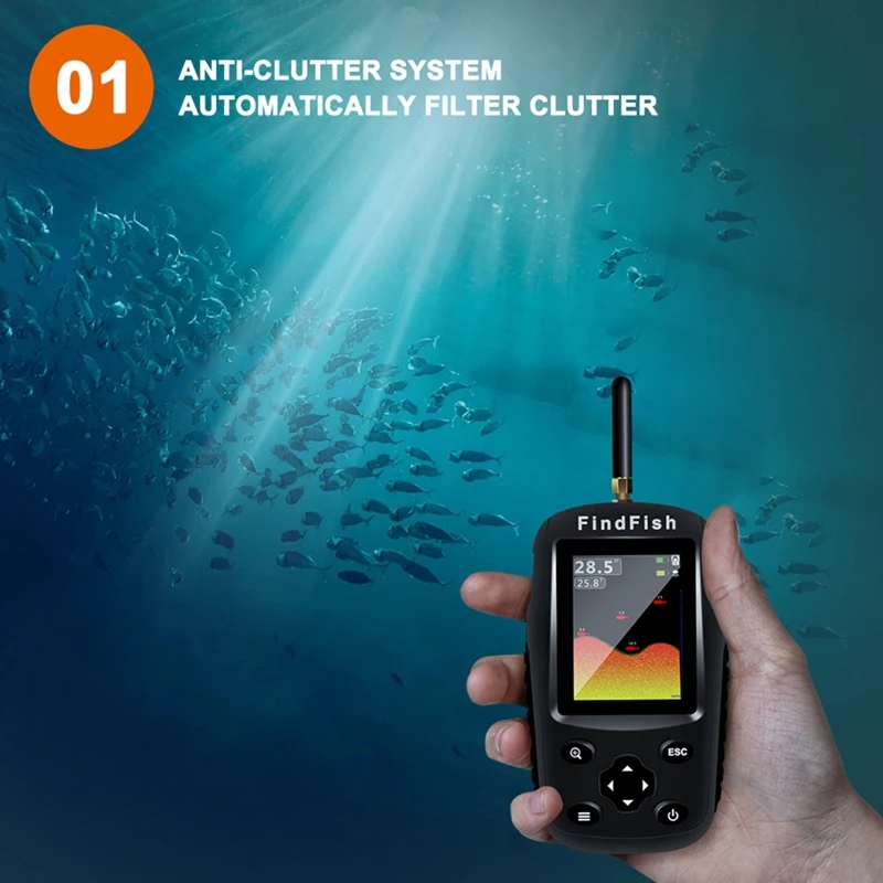 Smart English Russian Menu Wireless Sonar Portable Fish Finder Sensor Echo Sounder Alarm River Lake Sea Bed Live