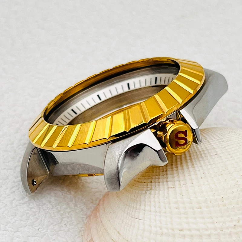 7S26 casing NH35 casing emas Seiko SKX007 penutup belakang transparan kaca safir cocok untuk NH35 NH36 4R 7S casing pergerakan pria Selam