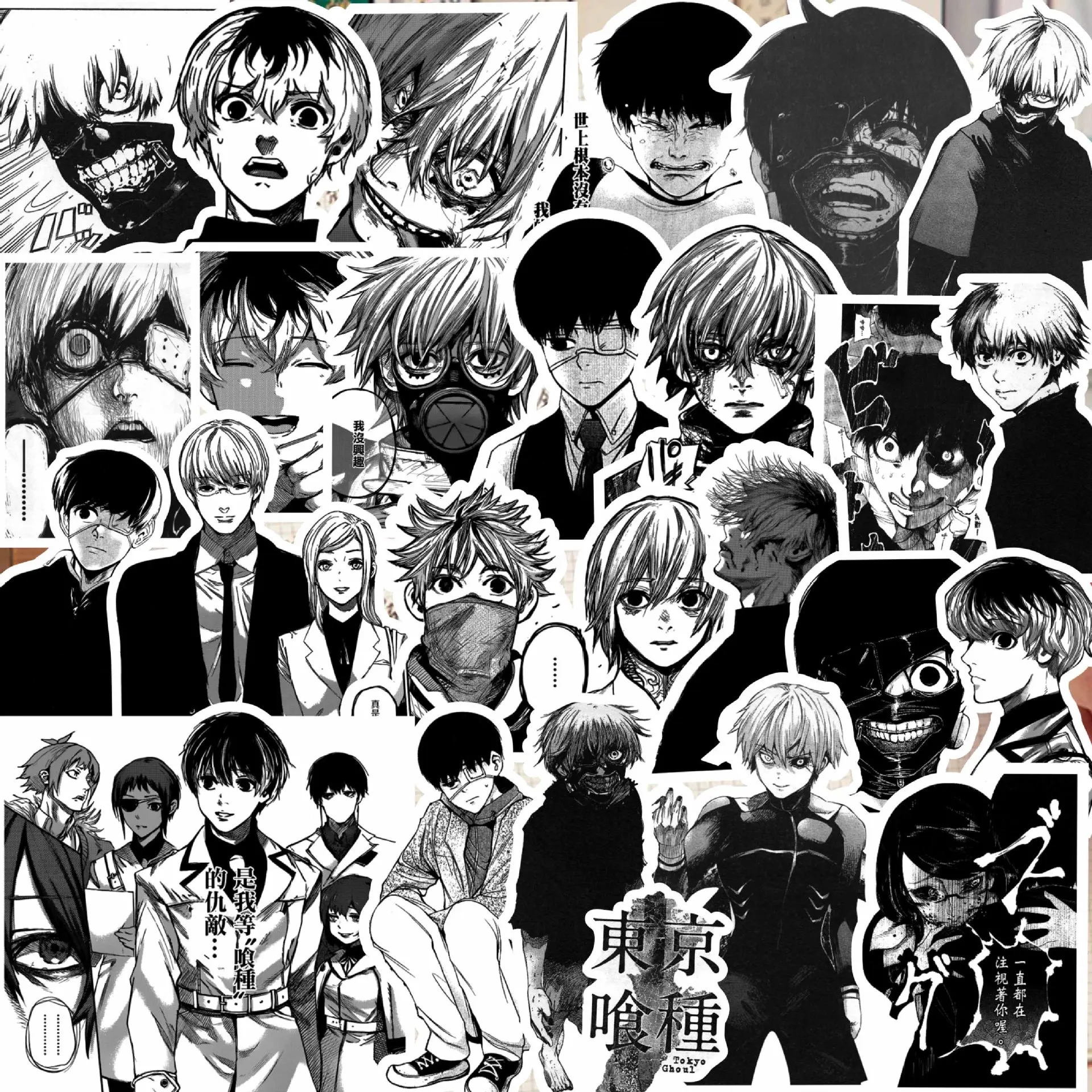 67/33/10PCS Kaneki Ken Kirishima Touka Rokujyo Tou Popular anime two-dimensional peripheral black and white comic Cup stickers