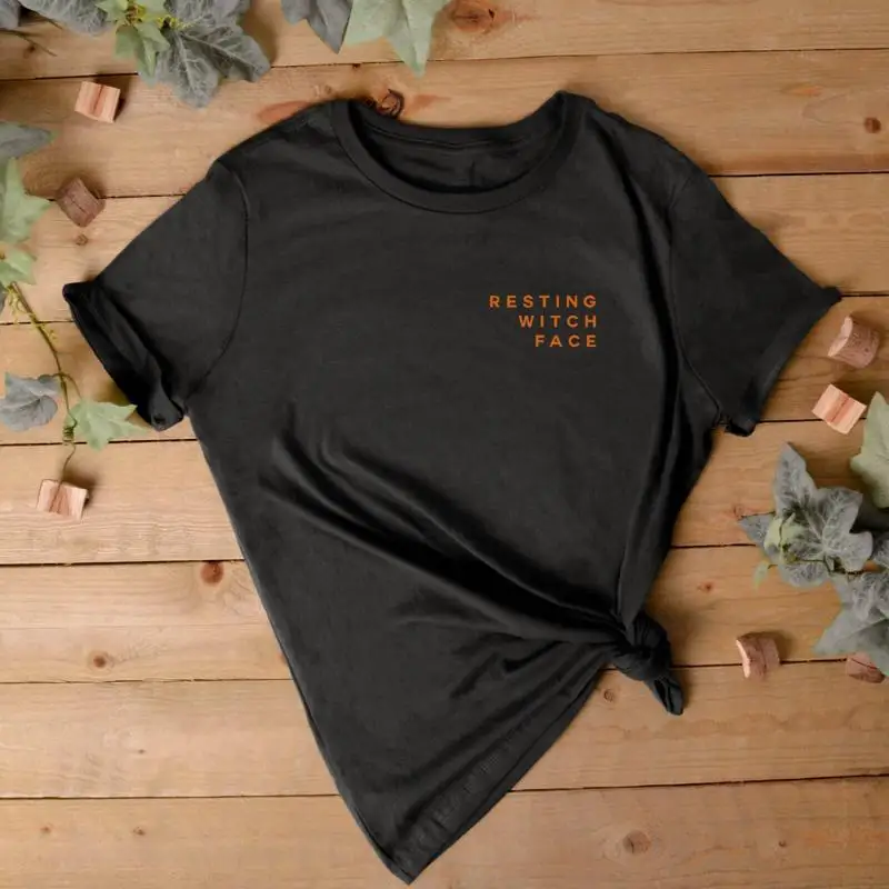 AUTUMN CLOTHING Ladies T Shirt | Resting Witch Face Top | Halloween T Shirt
