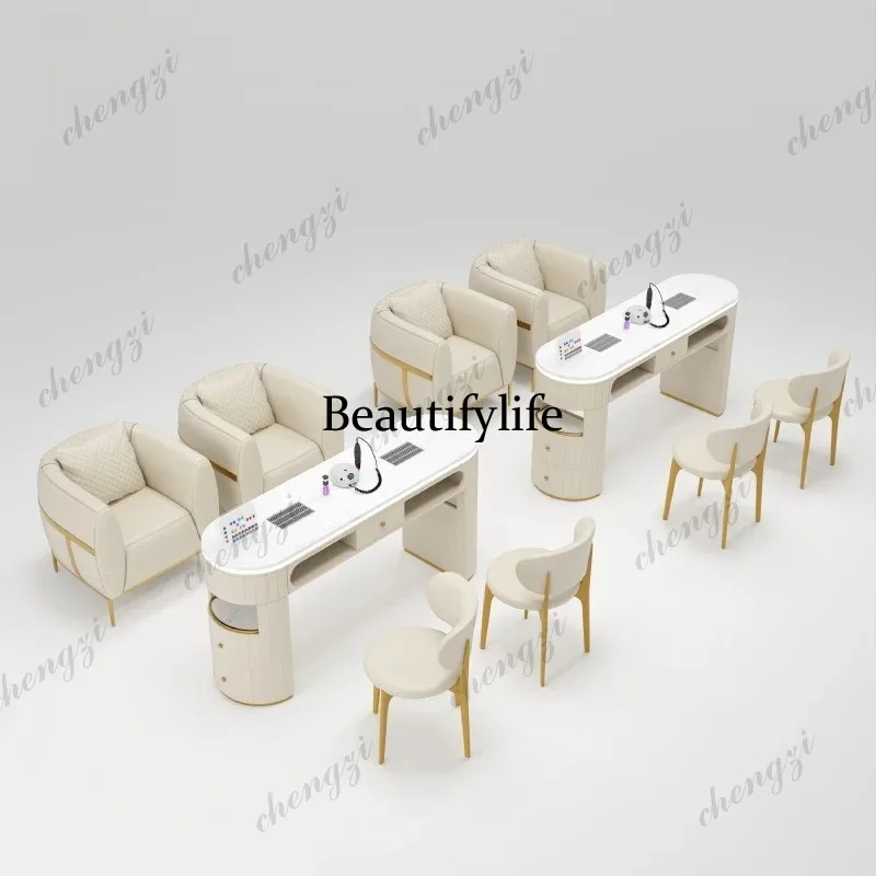 

P182 Modern Light Luxury White Salon Furniture Equipment Beauty Lash Manicure Table Salon Nail Table and Chair Stool Set