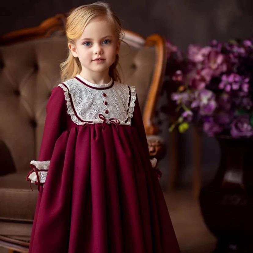 

Бархатное длинное платье с длинными рукавами для девочек во французском стиле ретро, элегантное платье принцессы, бархатное платье принцессы