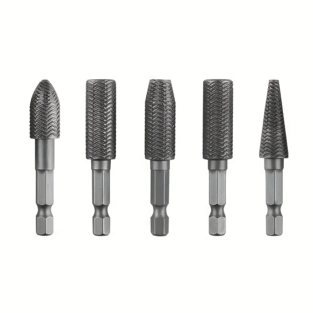 5pcs Hex Shank Rotary Steel File Set for Drilling, Grinding, Sanding & Engraving - Durable Carbon Steel, Dark Gray