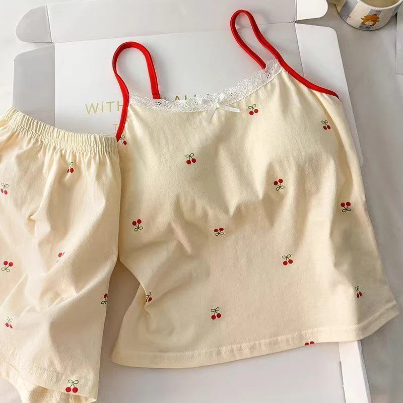 

Модный милый домашний пижамный комплект Sweet Cherry с нагрудником для женщин
