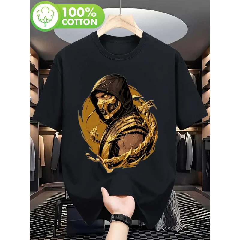 Men's Black Retro Fitness T-shirt - Eye-catching Scorpion Design, Breathable and Sweat-Absorbing Fabric, Casual Wear
