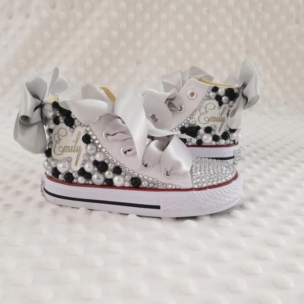 Customized Your Name Original Kid Canvas Shoes Sparkle Rhinestone cow Inspired Baby Girl Handmade Gift Crystal Flats Sneakers