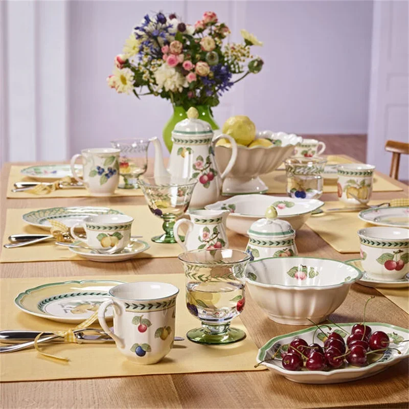 Modern French Garden Fruit Plates, Porcelain, Formal  Bowls, Flawer Tableware, Dinnerware for Home, Kitchen Supplier