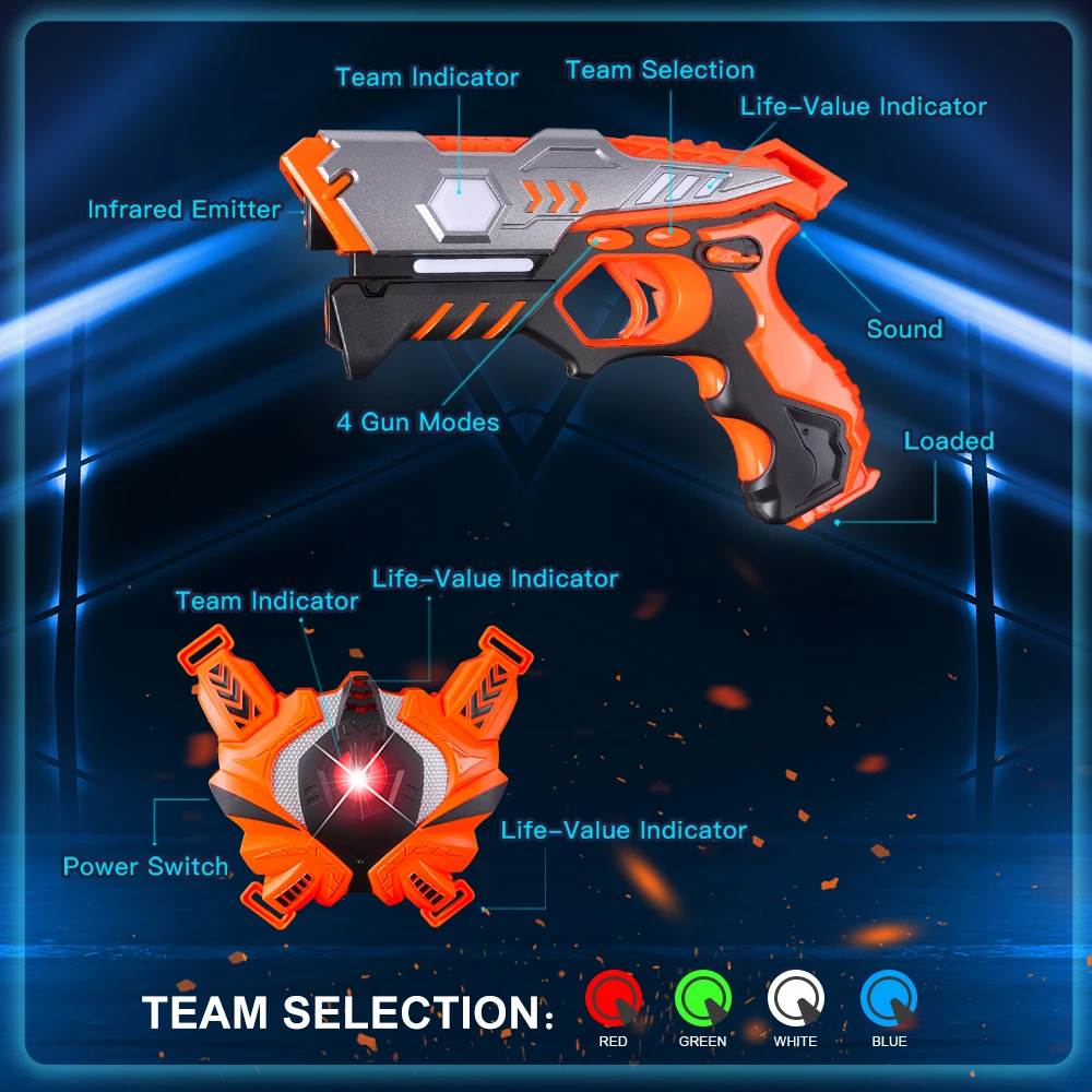 VATOS Zestaw pistoletów laserowych na podczerwień z kamizelkami x2 dla dzieci i dorosłych Gra wewnętrzna Zabawa Zabawka Etykieta laserowa Prezent