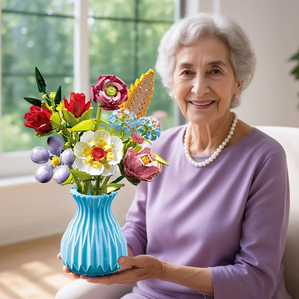 

Adult building block bouquet model with vase, home decoration, preserved flowers, artificial flowers, simulation flowers,