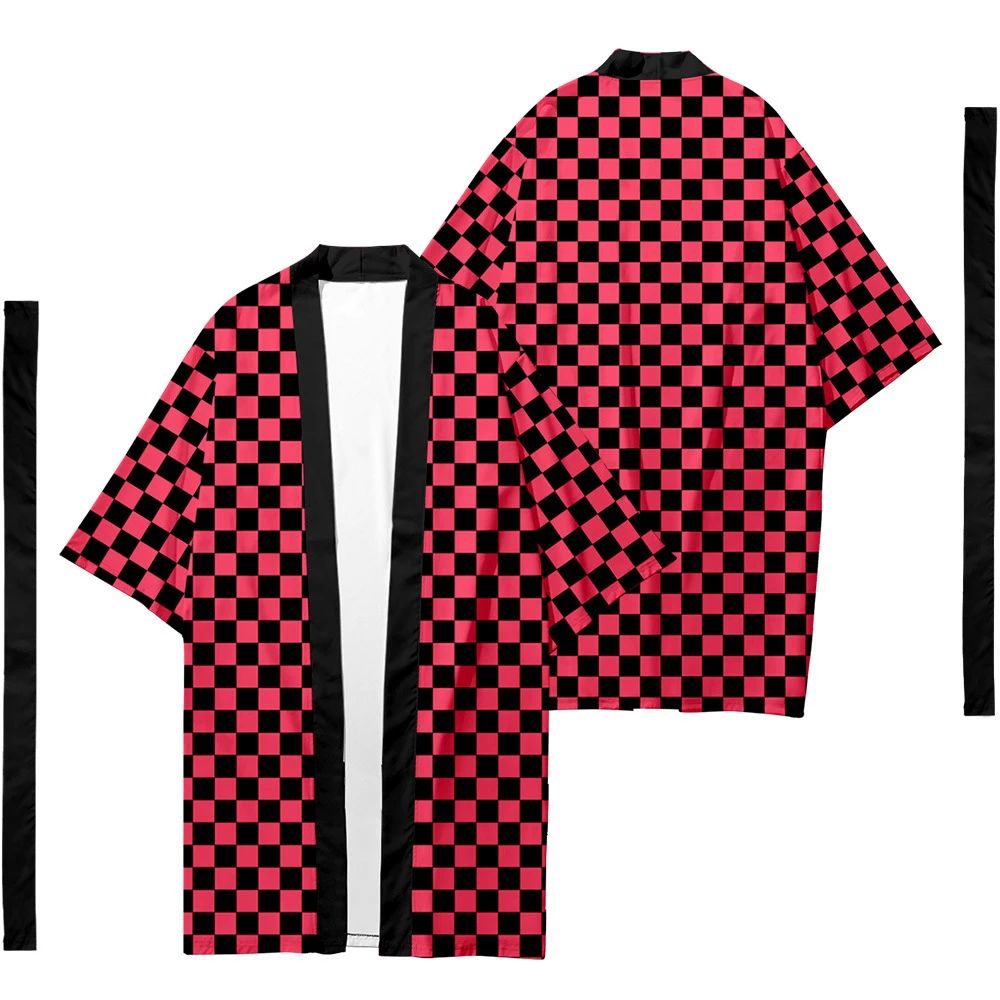 

Men's Japanese Long Kimono Cardigan Men's Samurai Clothing Kimono Checkerboard Checker Pattern Kimono Shirt Yukata Jacket 3