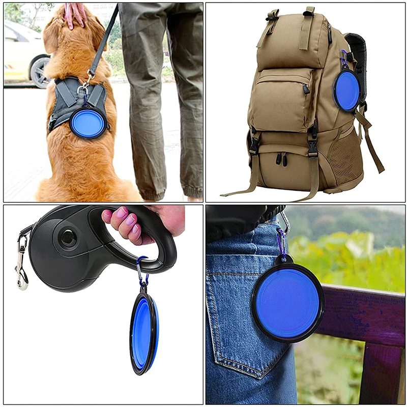 Zusammenklappbarer tragbarer Hundefutternapf aus Silikon, 2-in-1-Haustierspender, für Outdoor-Reisen, Hund, Katze, mit Karabiner, Flasche, Futter, Wasserbehälter