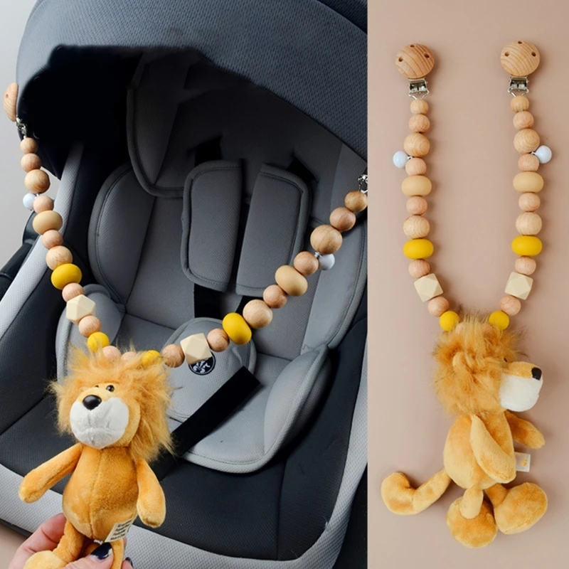 

New BPA Free Wooden Beads Baby Pacifier Clip Cartoon Plush Doll Baby Stroller Clips Pram Hanging Pendant Newborn Nipple Holder