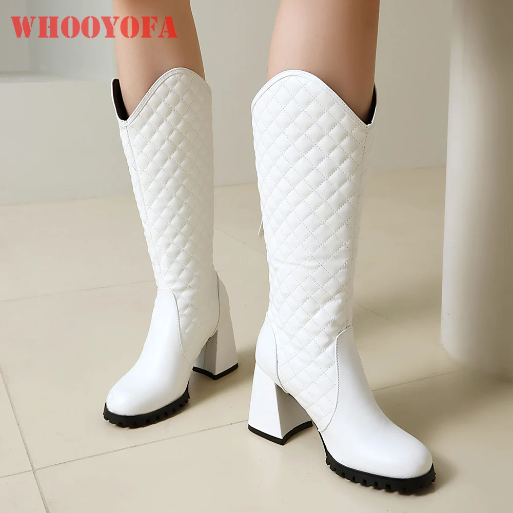 

2025 Новые зимние женские ботинки для верховой езды до середины икры для взрослых, женские деловые туфли на 3-дюймовом высоком блочном каблуке, большие размеры 11 44 47 48